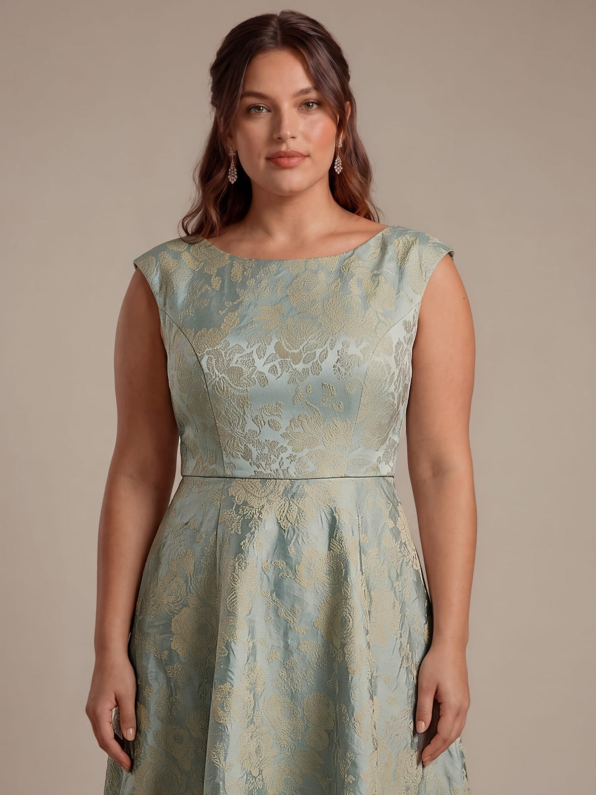 Plus Size Floral Print Jacquard A Line Midi Dress