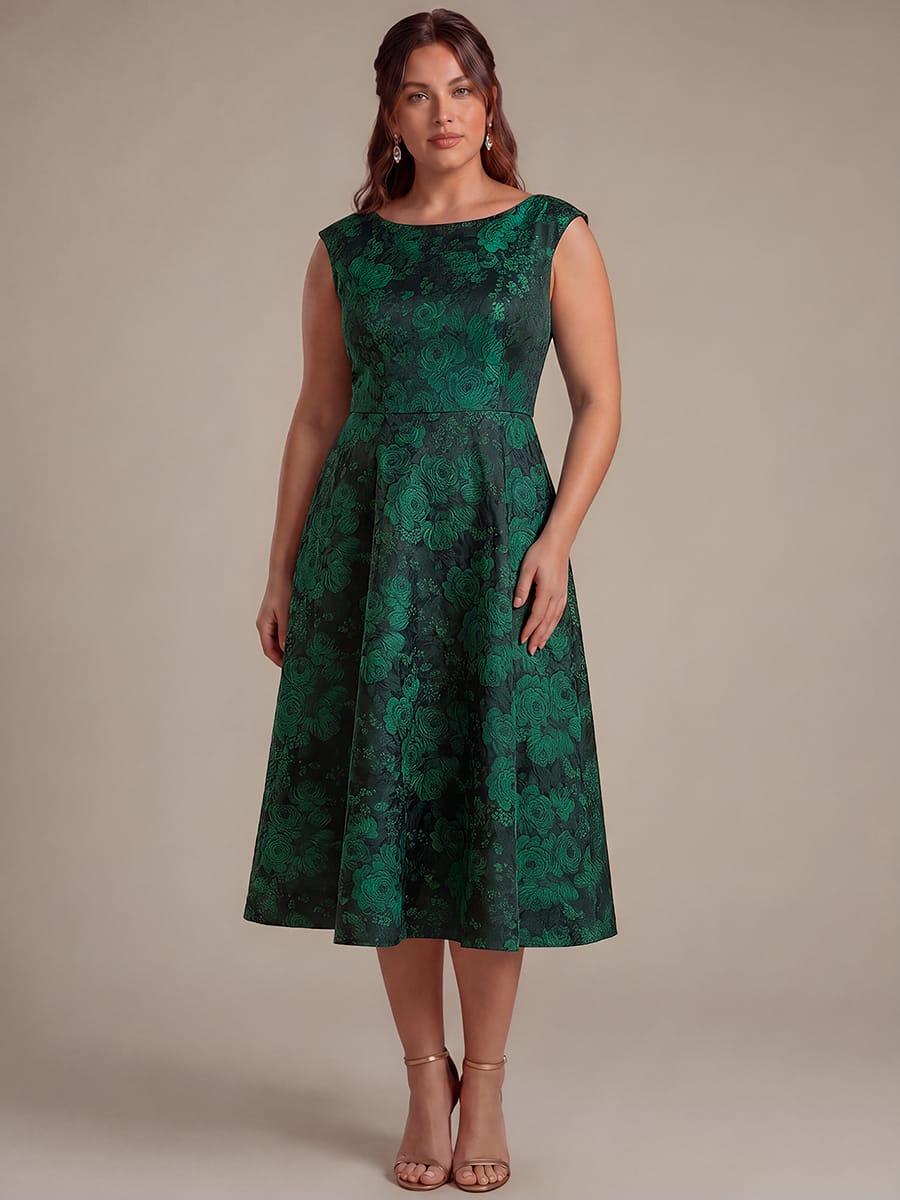 Plus Size Floral Print Jacquard A Line Midi Dress