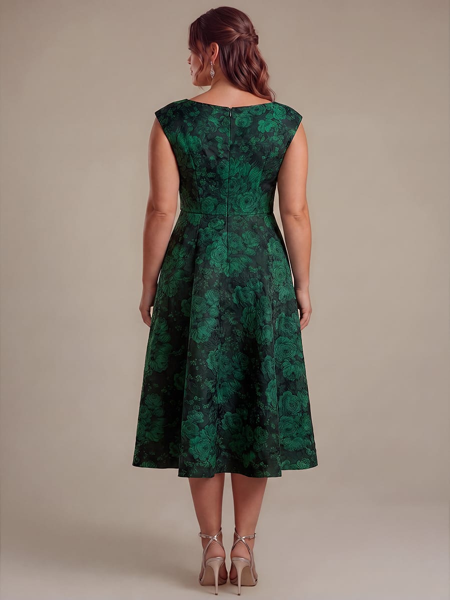 Plus Size Floral Print Jacquard A Line Midi Dress