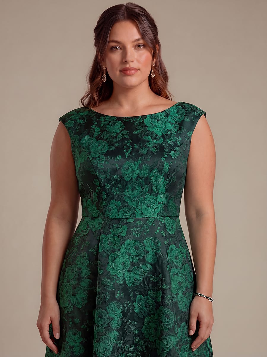 Plus Size Floral Print Jacquard A Line Midi Dress