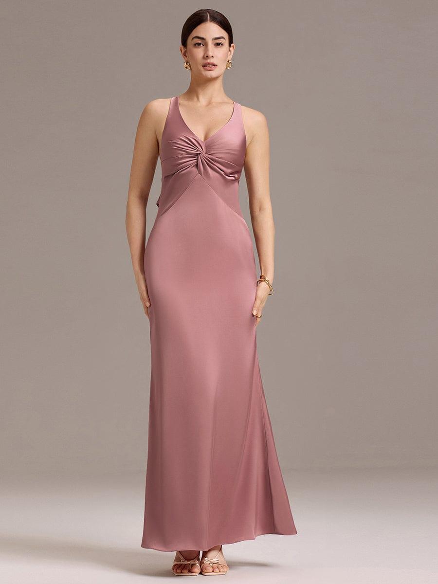 ever MINTA|Knot Front Mermaid Cross Back Bow Tie Satin Maxi Bridesmaid Dress