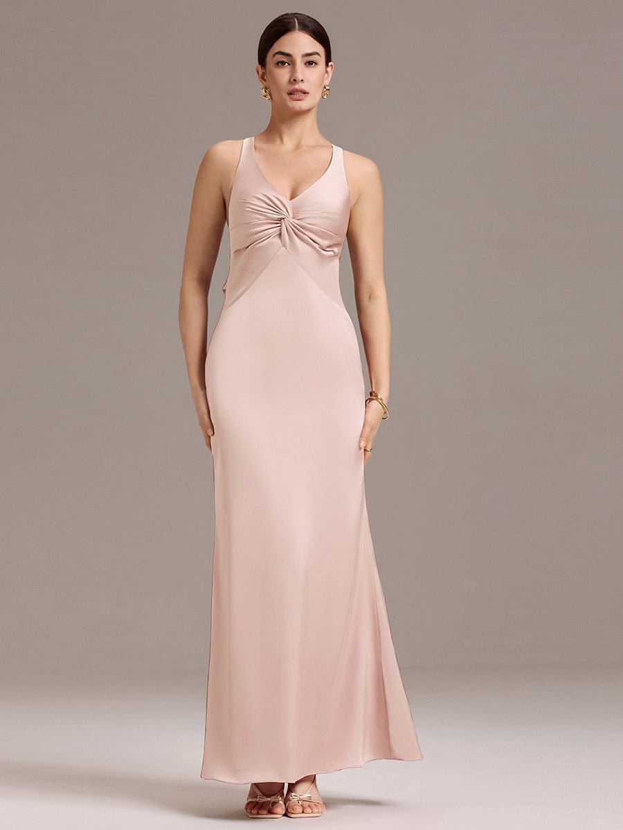 ever MINTA|Knot Front Mermaid Cross Back Bow Tie Satin Maxi Bridesmaid Dress