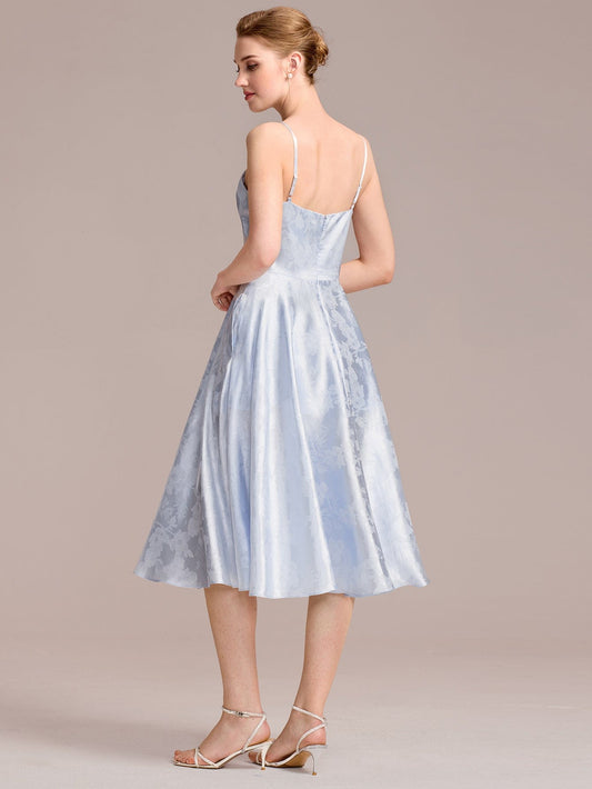 Floral Satin Sling Guest Dress with Pockets