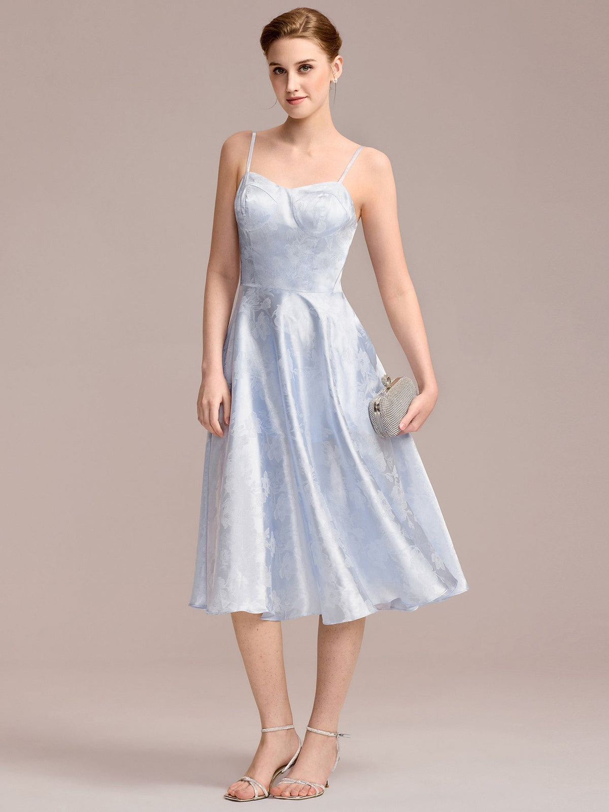 Floral Satin Sling Guest Dress with Pockets