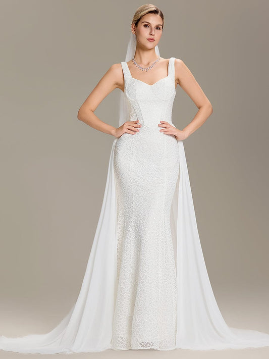 Sweetheart Neck Fishtail Lace Backless Wedding Dresses