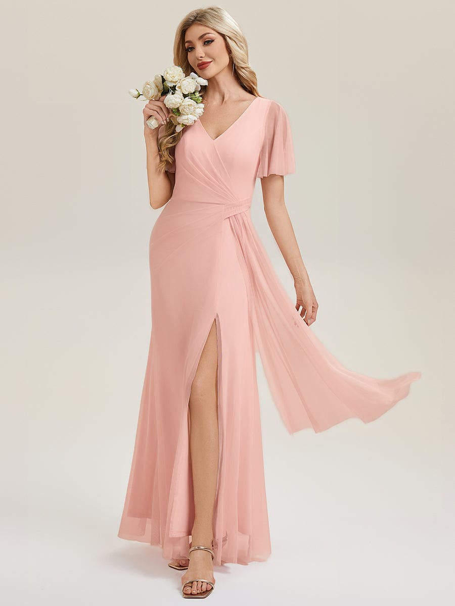Flowing Ribbon Side Slit Bridesmaid Dress