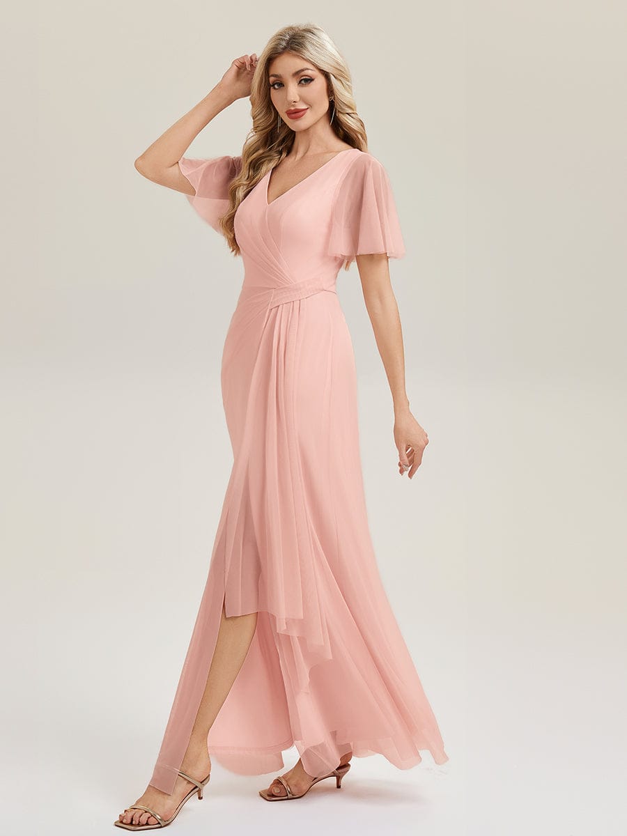Flowing Ribbon Side Slit Bridesmaid Dress