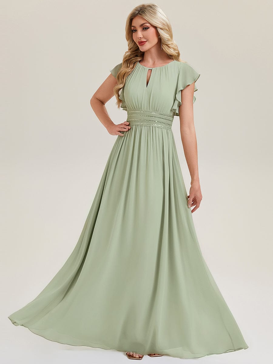 Elegant Open Back Bridesmaid Dress with Ruffled Sleeves