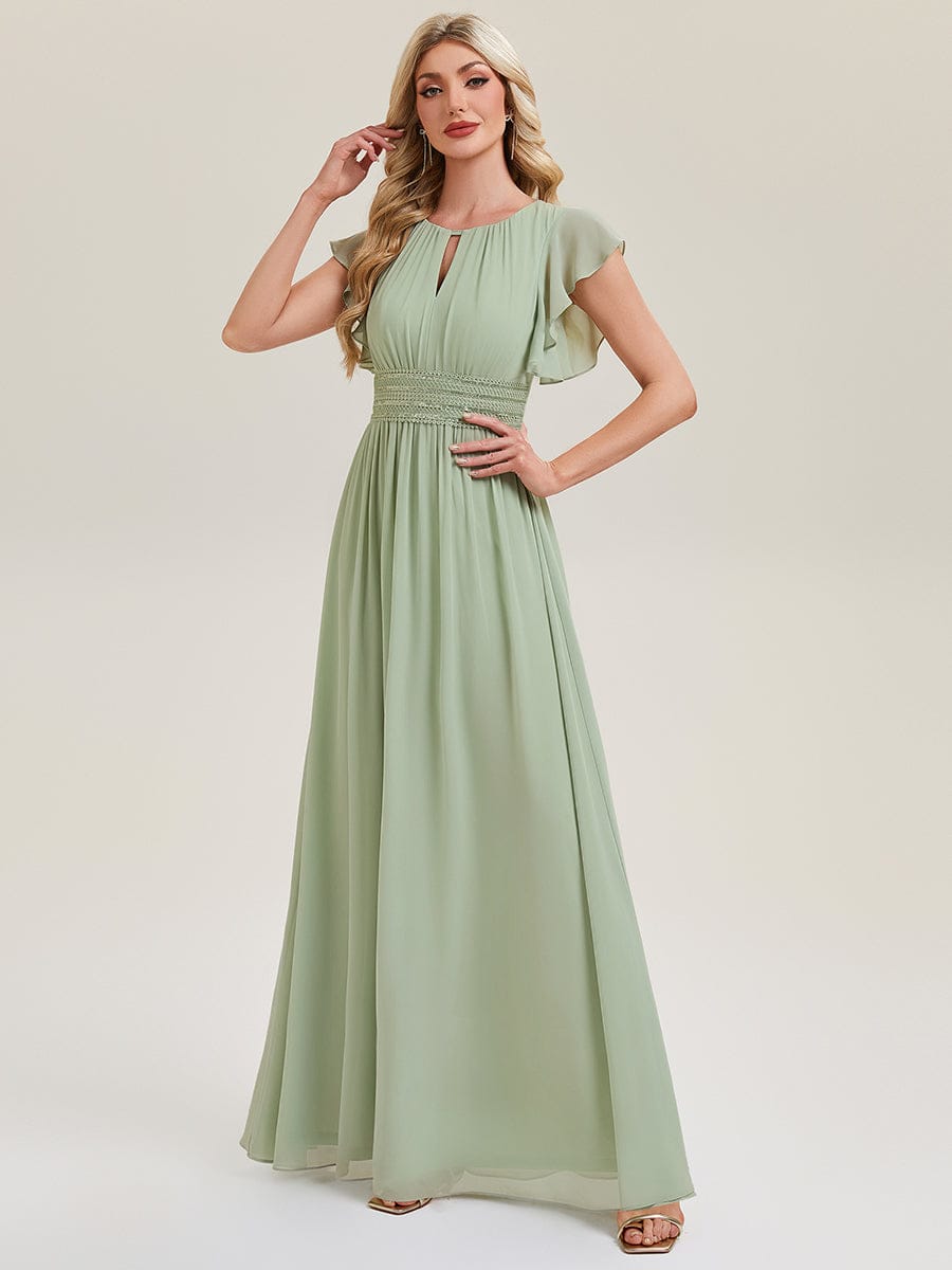 Elegant Open Back Bridesmaid Dress with Ruffled Sleeves