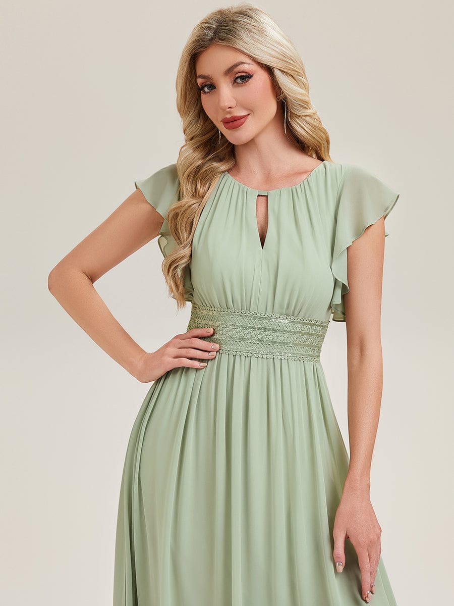 Elegant Open Back Bridesmaid Dress with Ruffled Sleeves