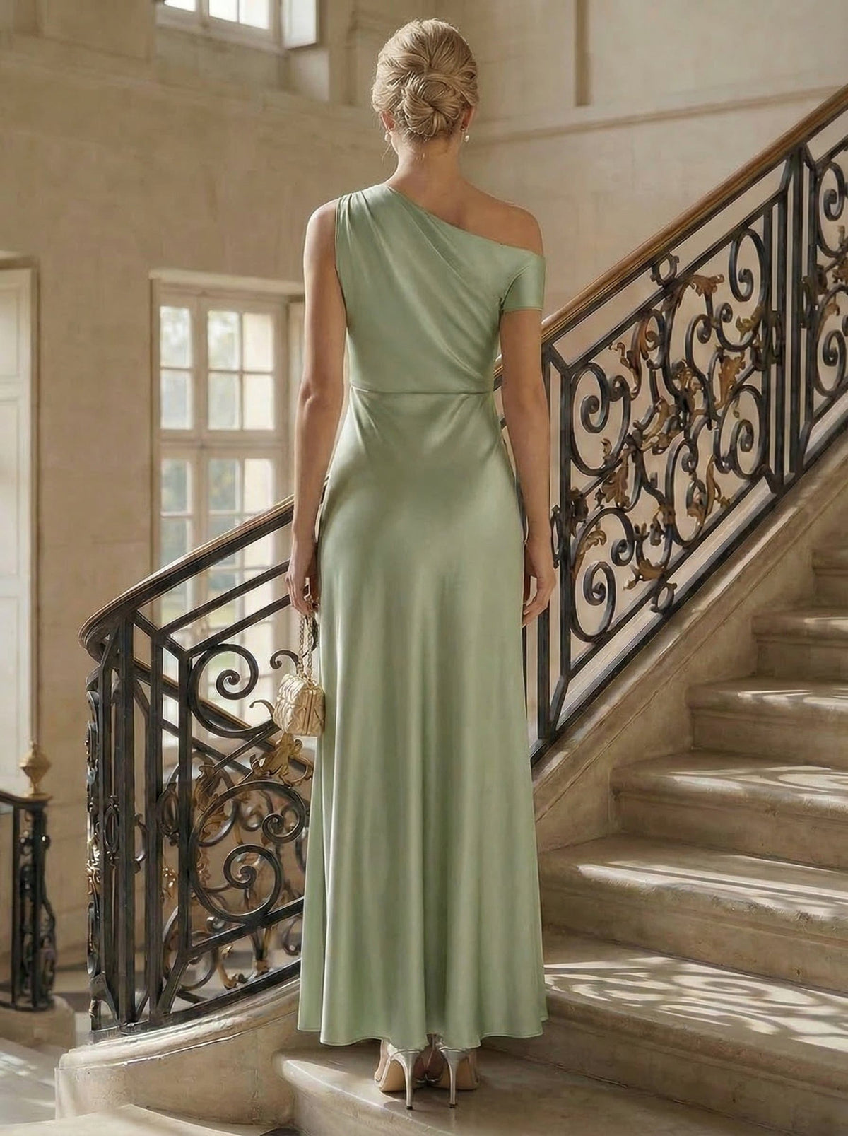 ever OPAL|Convertible Satin Drop Shoulder Sleeve Wedding Guest Dress