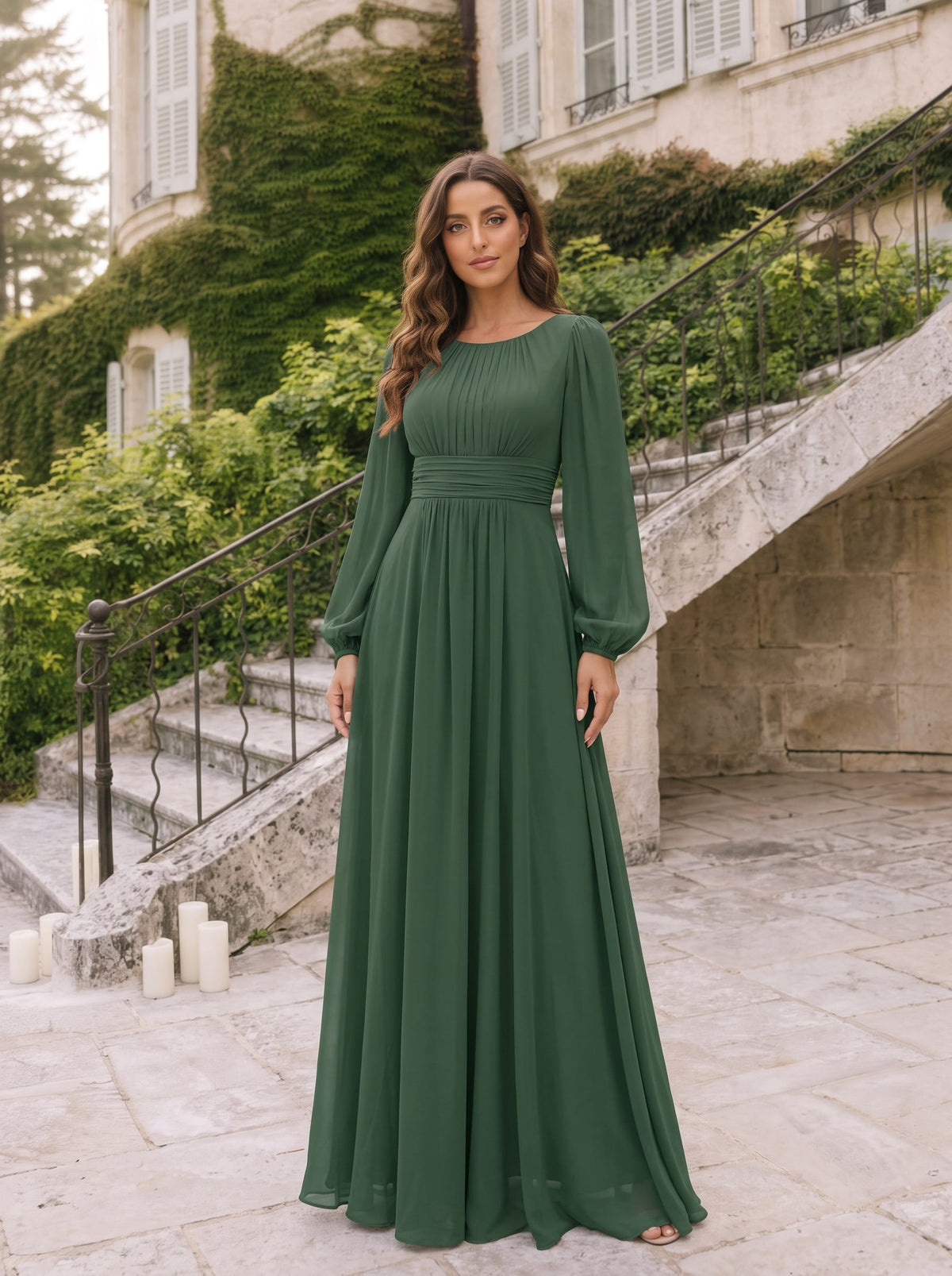 ever CELESTE|Chiffon Long Sleeve Floor Length Mother of The Bride Dress