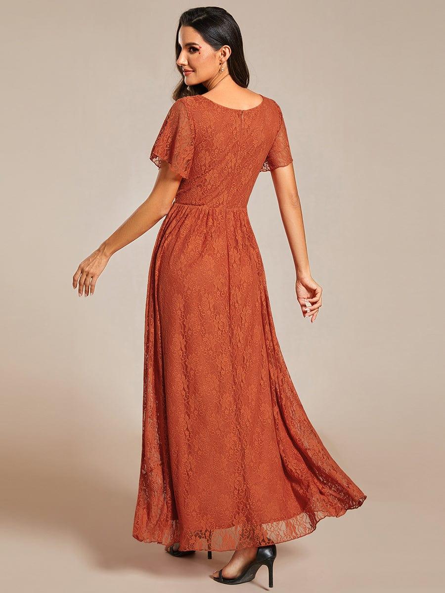 ever ELISE|V-Neck Short Sleeve Pleated Ruffled Lace Wedding Guest Dress