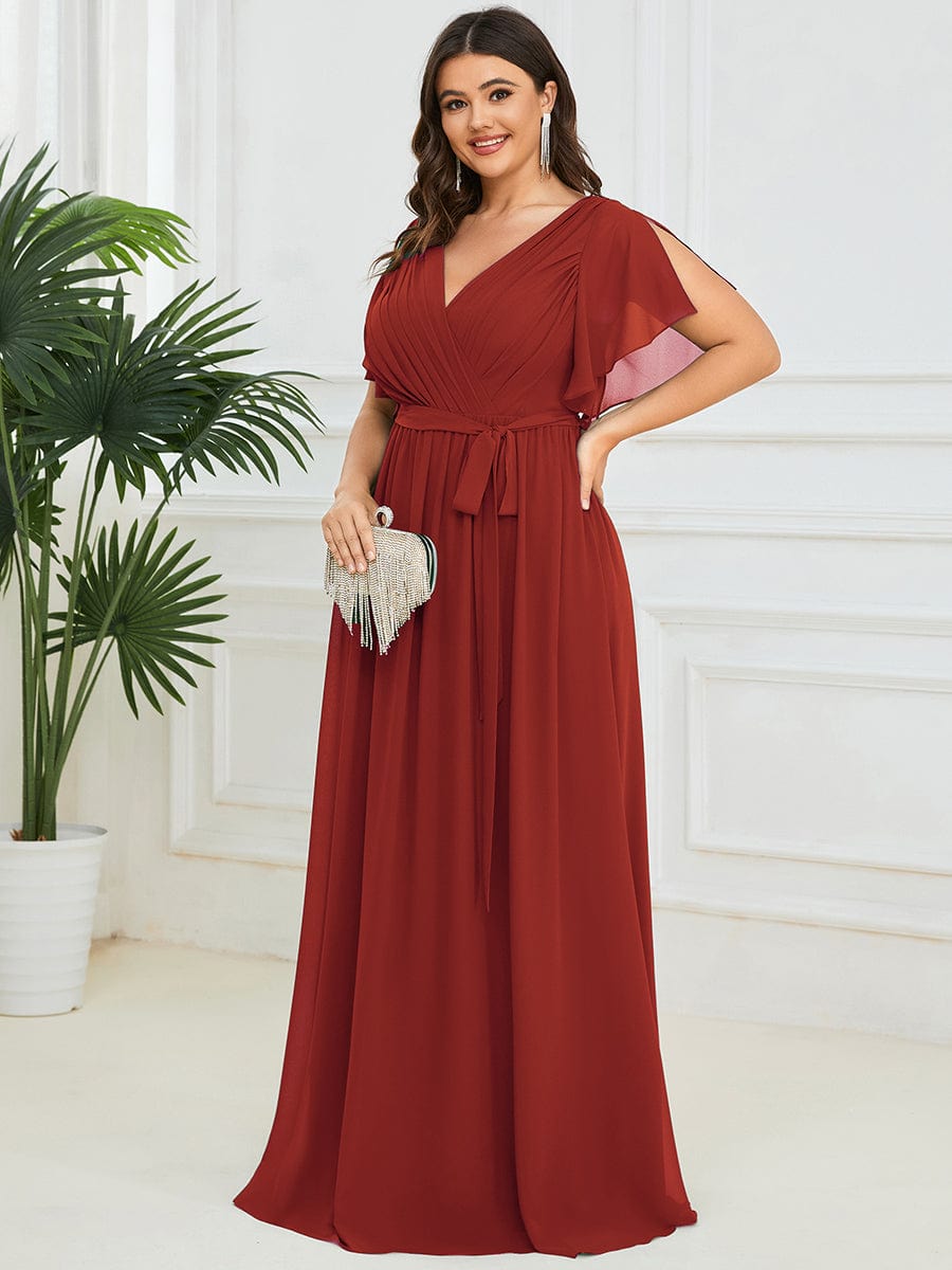 ever LEORA|A-Line Pleated Chiffon Tie-Waist Bridesmaid Dress