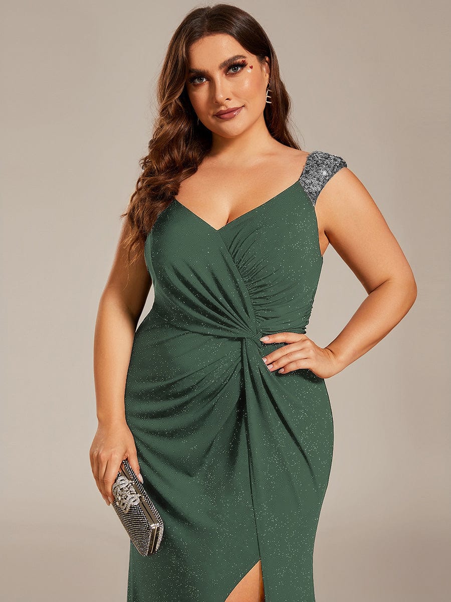 ever NOIRE|Elegant Sequin V Neck High Slit Wedding Guest Dress