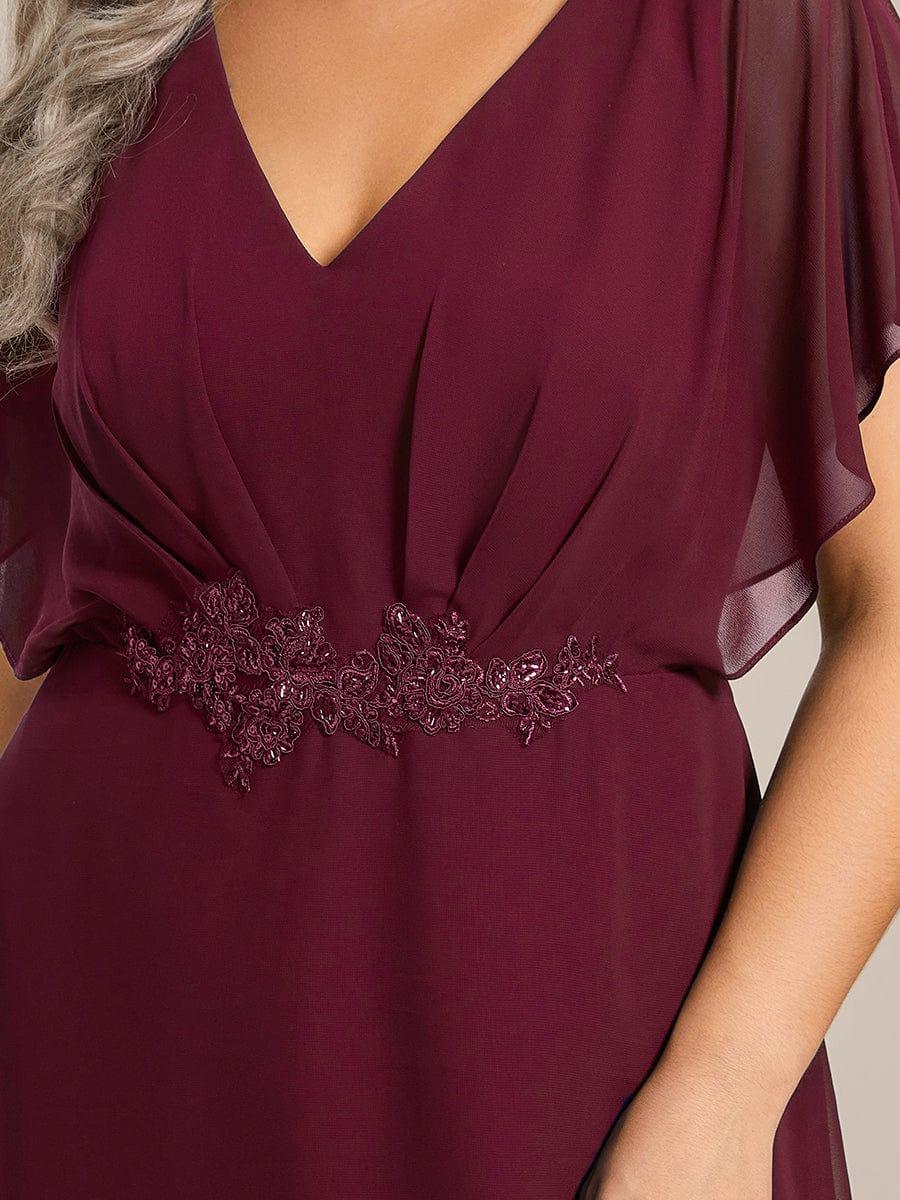 ever LILAS|Waist Applique A-Line Chiffon V-Neck Wedding Guest Dress