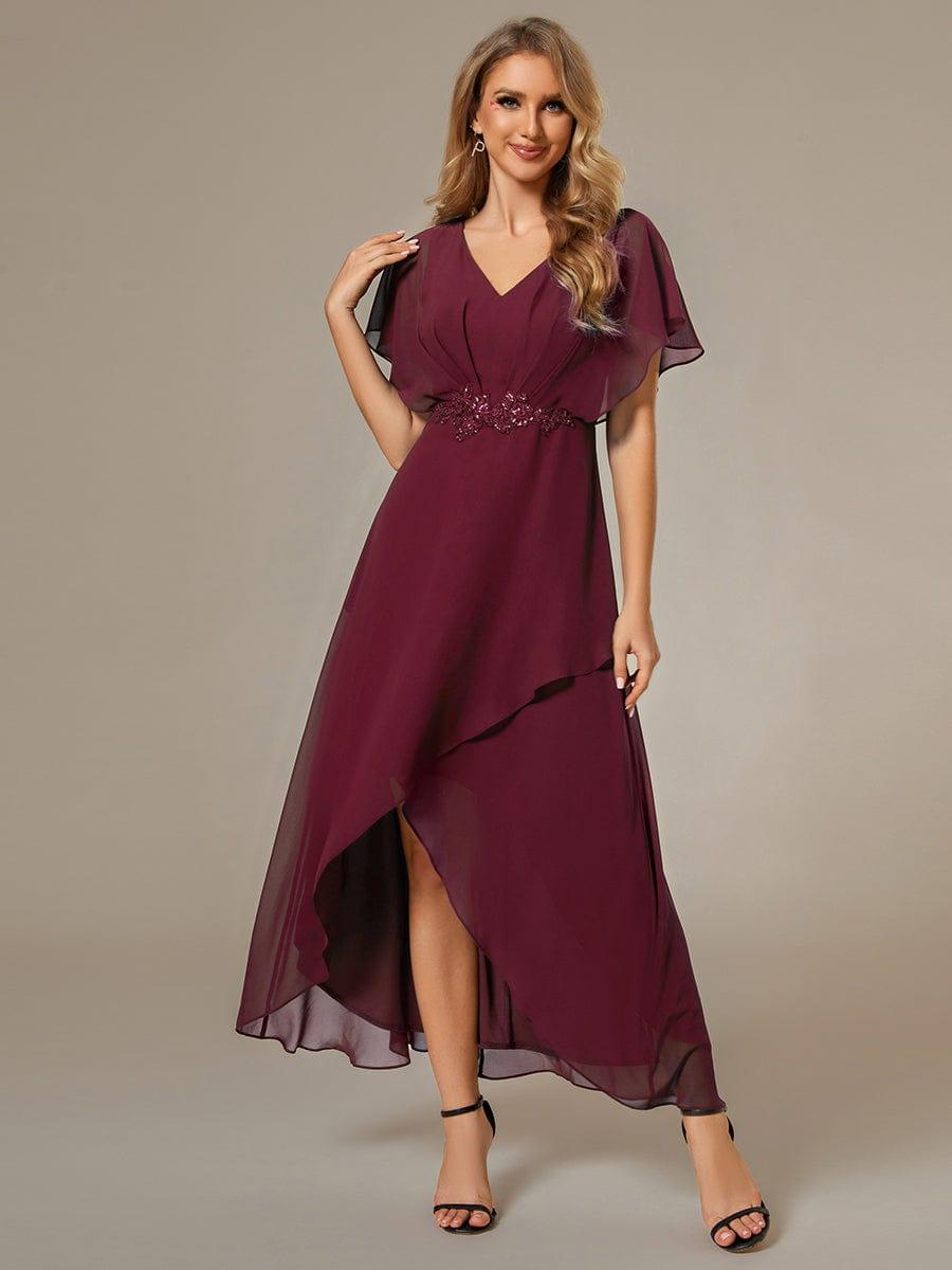 ever LILAS|Waist Applique A-Line Chiffon V-Neck Wedding Guest Dress