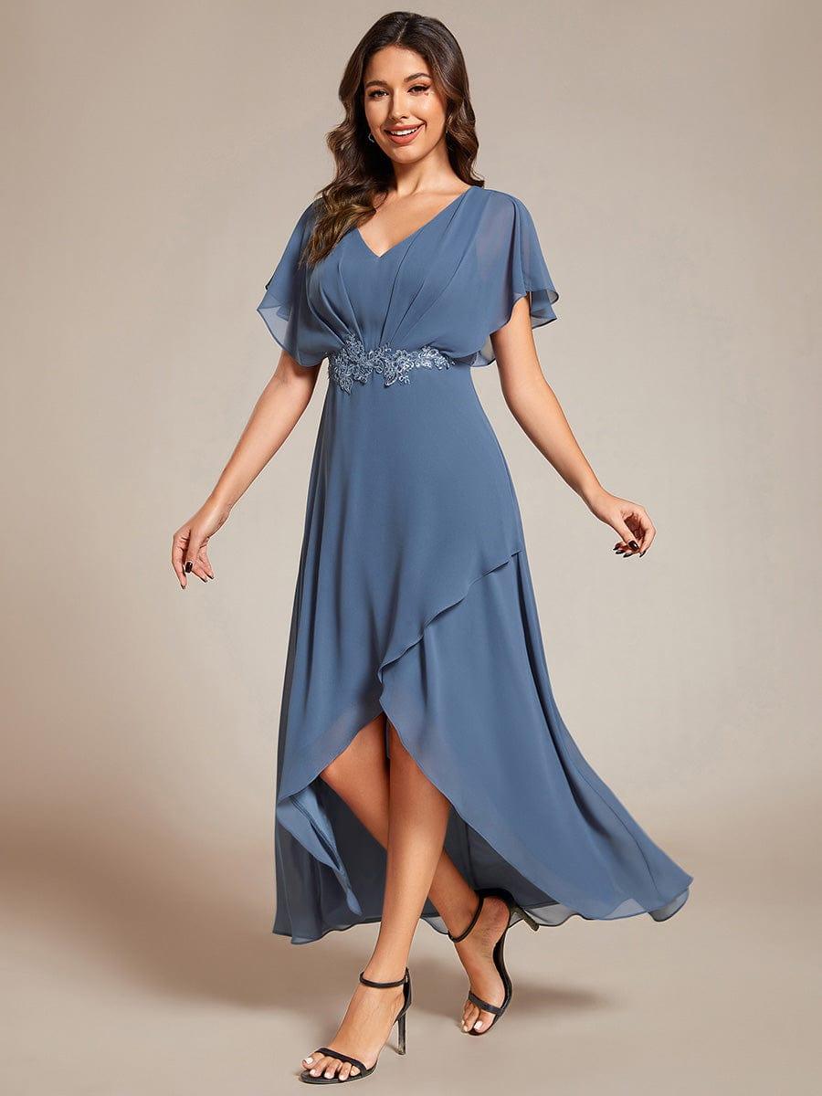 ever LILAS|Waist Applique A-Line Chiffon V-Neck Wedding Guest Dress