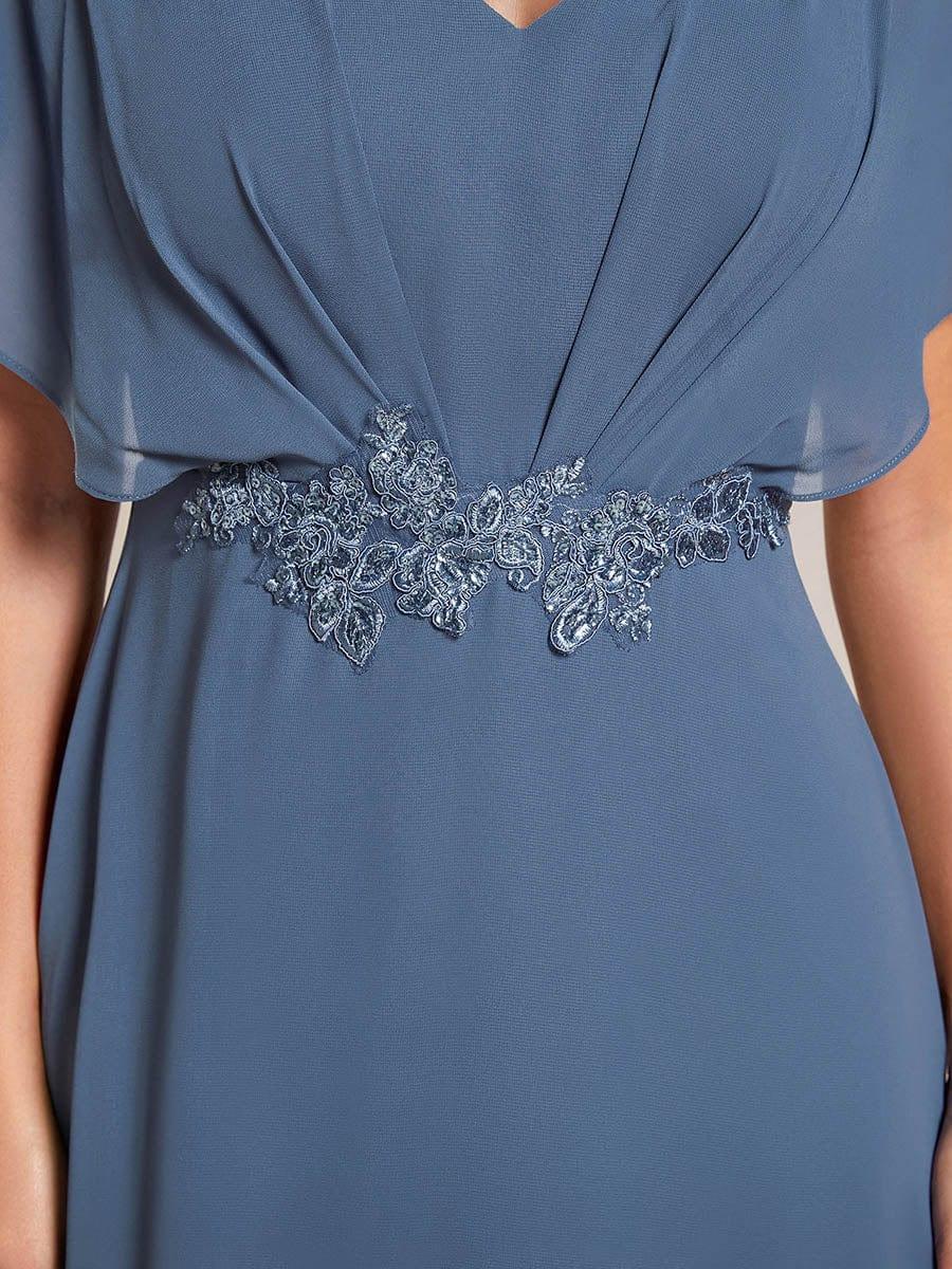 ever LILAS|Waist Applique A-Line Chiffon V-Neck Wedding Guest Dress