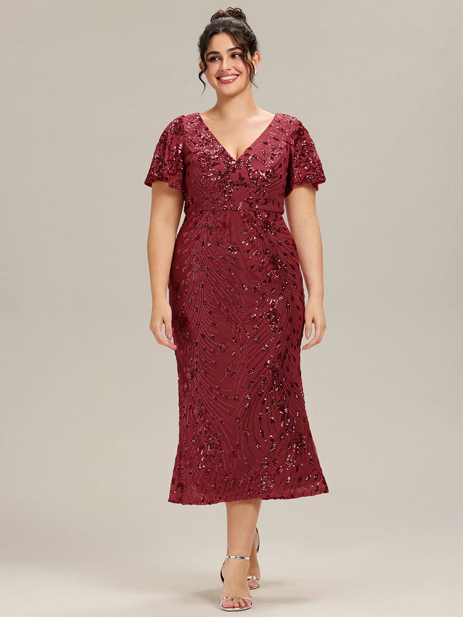 ever PALMER|Sequin Ruffle Sleeve Evening Dress