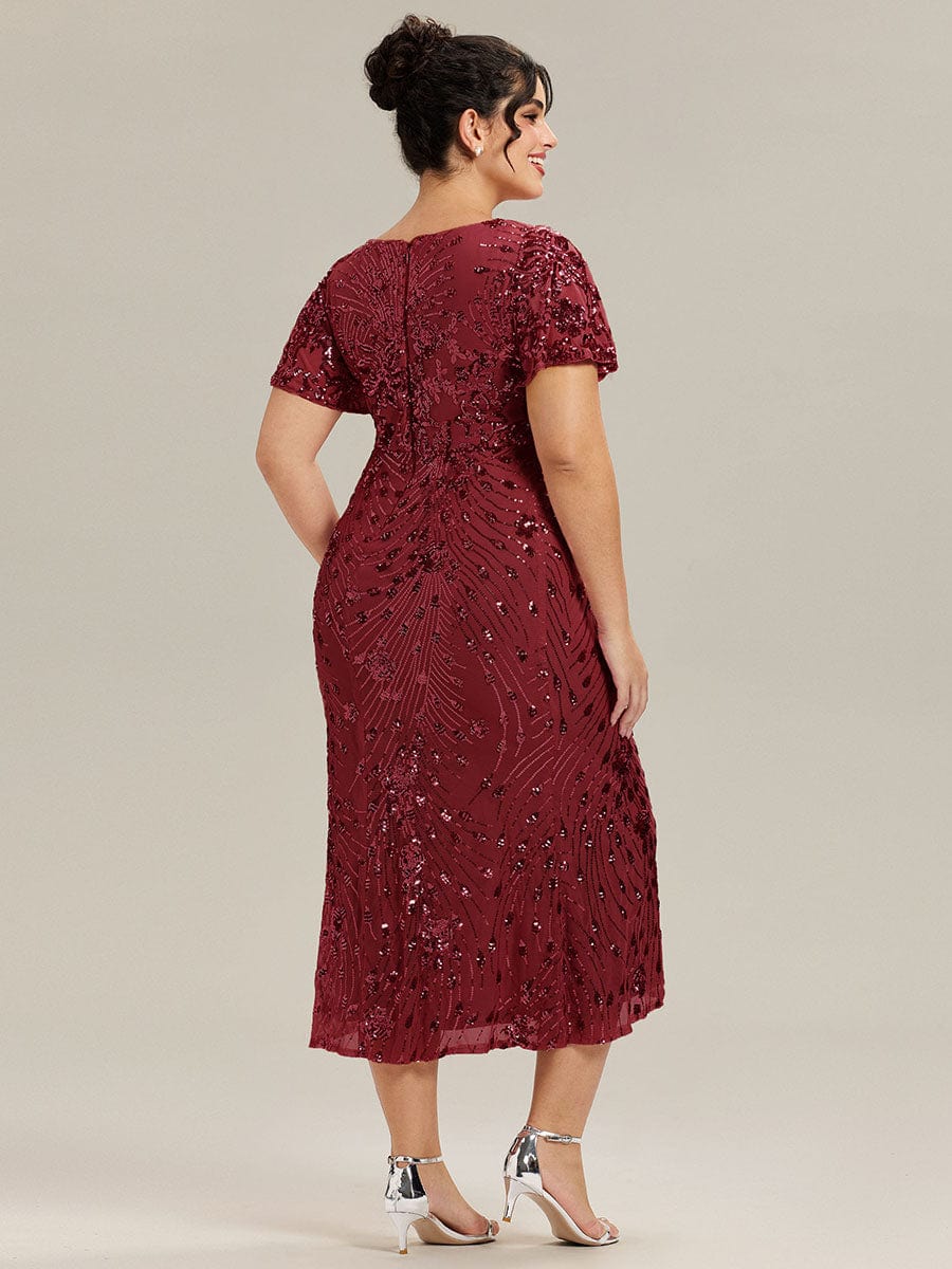 ever PALMER|Sequin Ruffle Sleeve Evening Dress