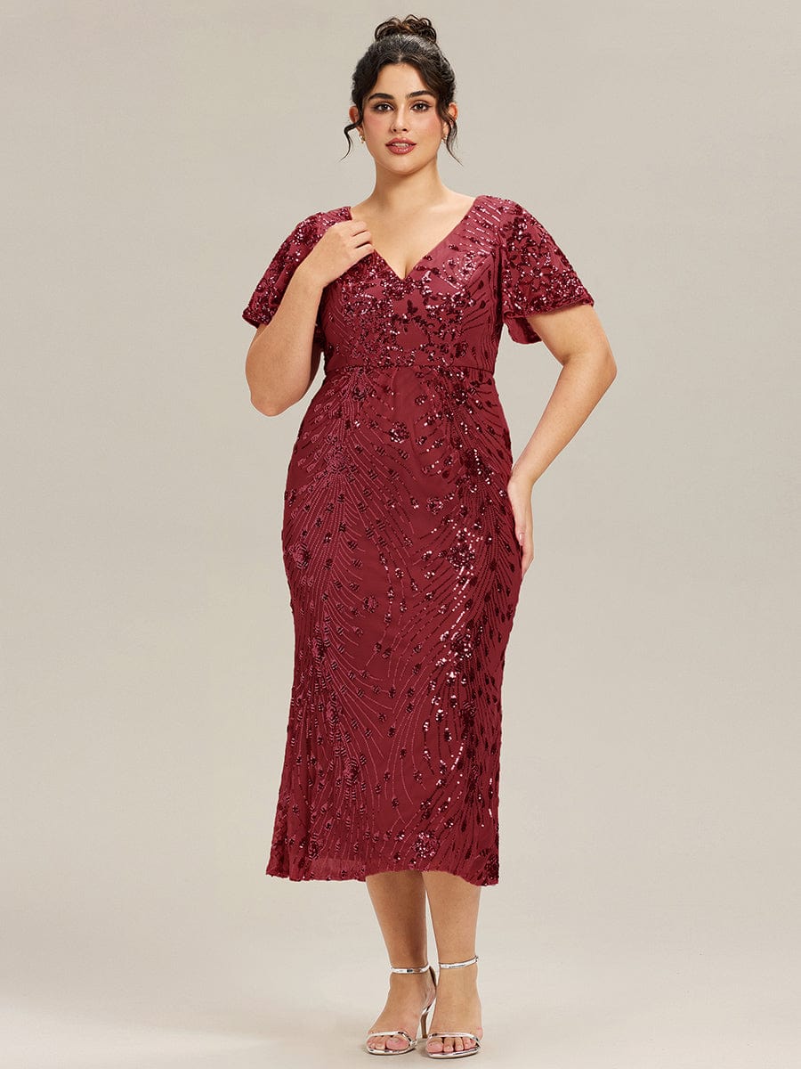 ever PALMER|Sequin Ruffle Sleeve Evening Dress