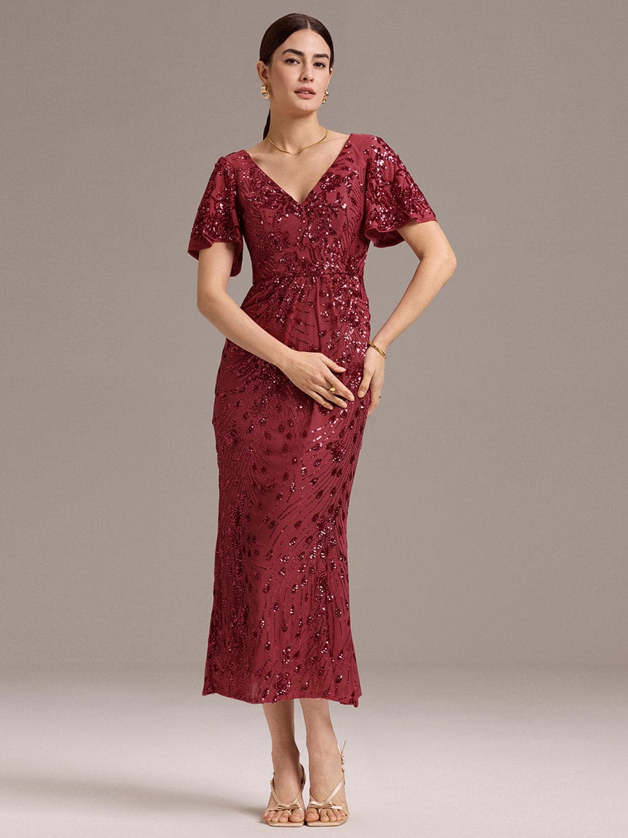 ever PALMER|Sequin Ruffle Sleeve Evening Dress