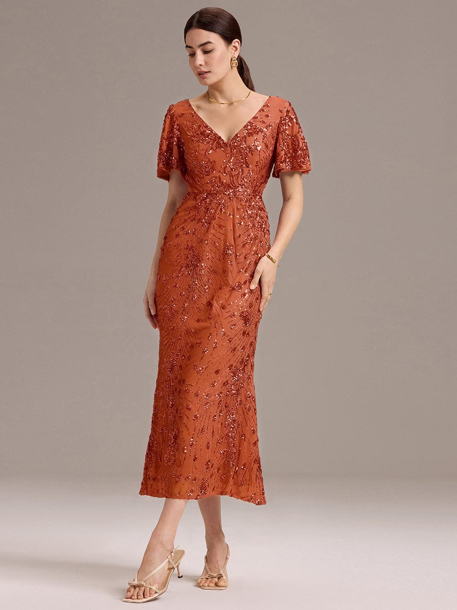 ever PALMER|Sequin Ruffle Sleeve Evening Dress