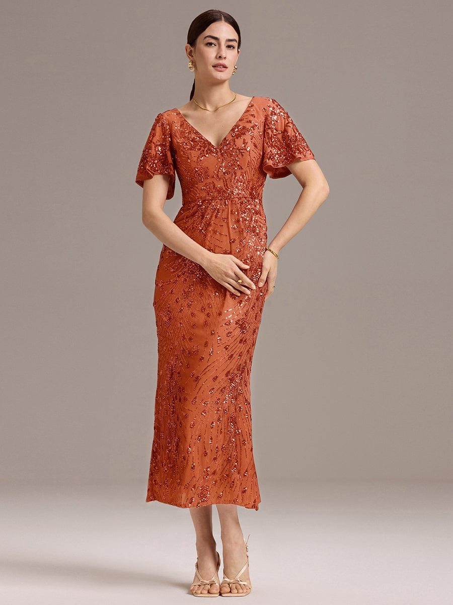 ever PALMER|Sequin Ruffle Sleeve Evening Dress