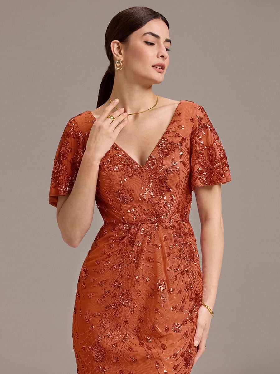 ever PALMER|Sequin Ruffle Sleeve Evening Dress