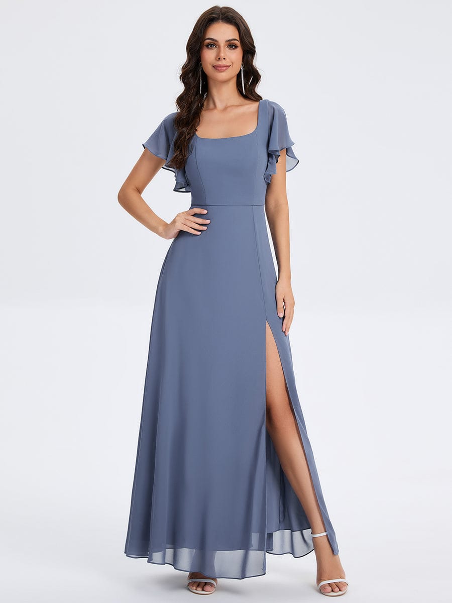 ever WISTERIA|Floral Tie Back Ruffle Sleeves Square Neck Maxi Evening Dress