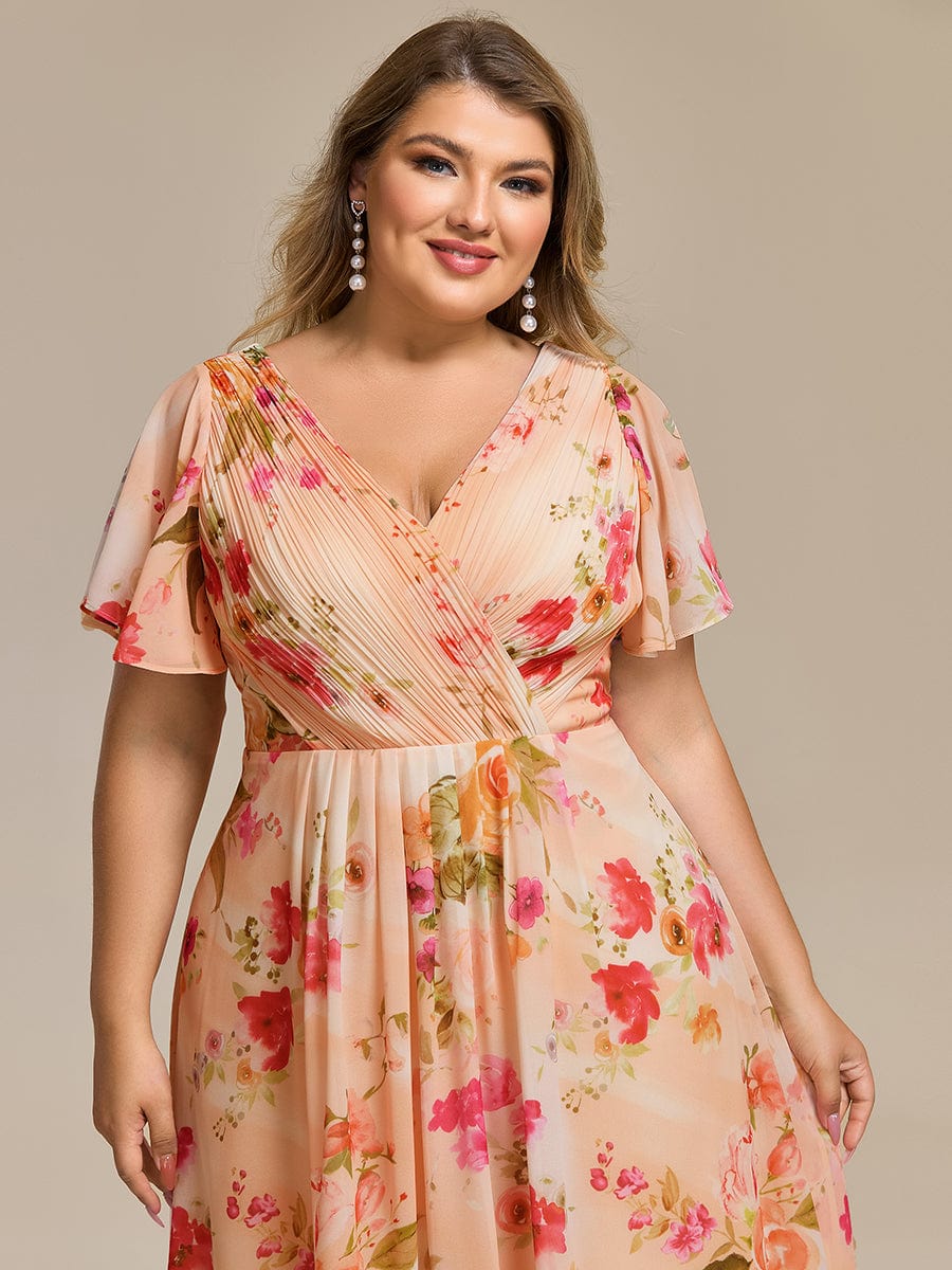 ever FAYE|Chic V Neck High-Low Short Sleeve Wedding Guest Dress