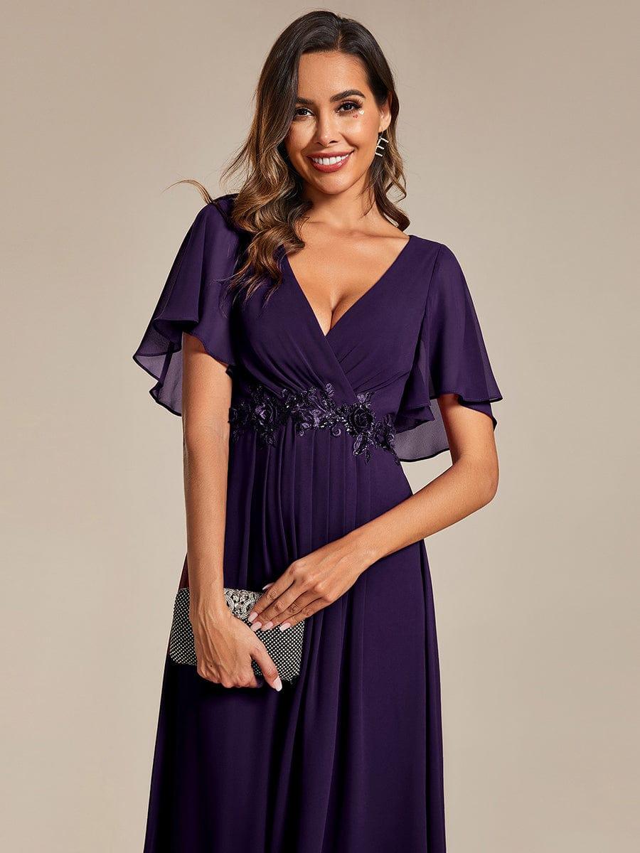 ever DAHLIA|V-Neck Chiffon Midi Evening Dress with Waist Applique (Final Sale)