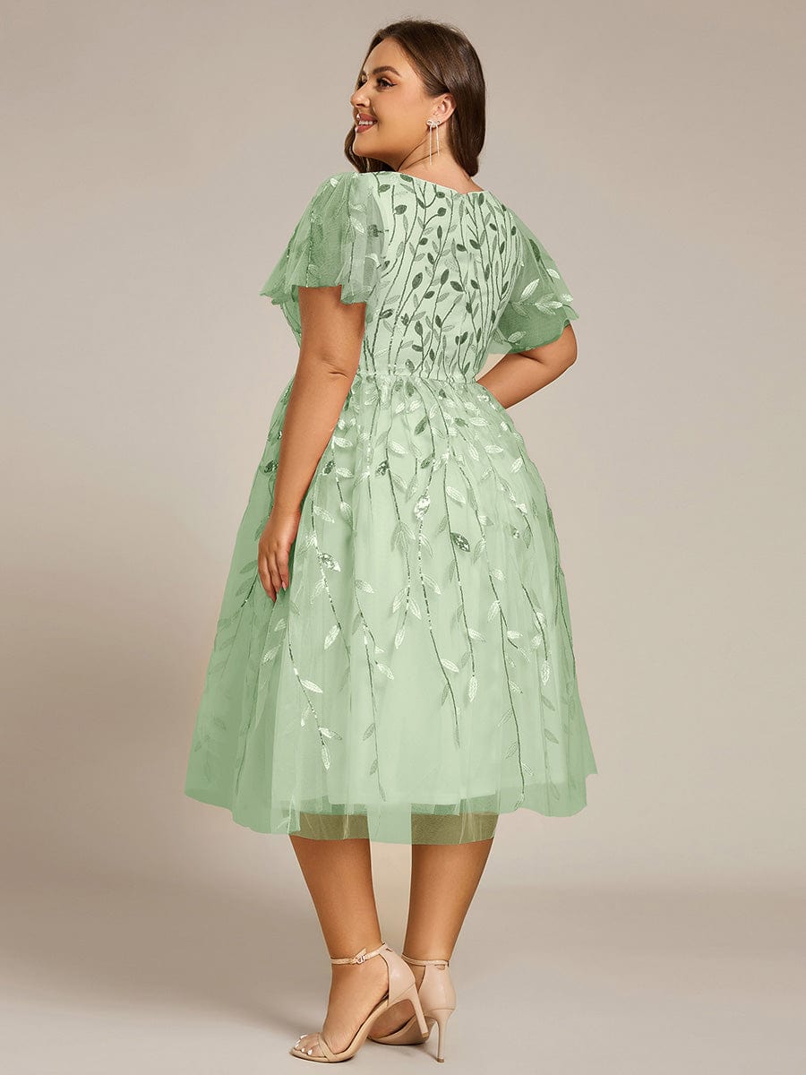 pretty SIMONE|Plus Size Leaf Sequin Tulle Midi Wedding Guest Dress (Final Sale)