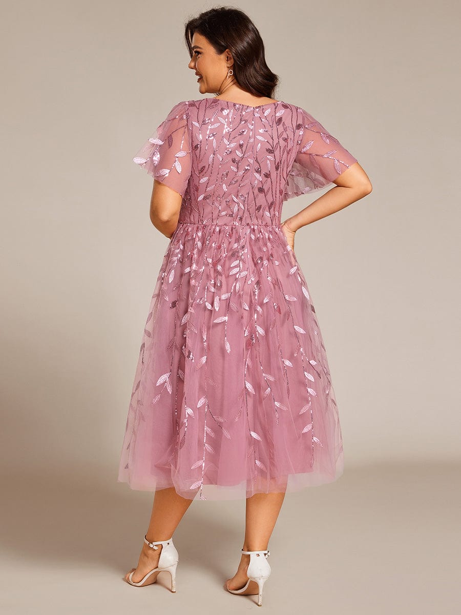 ever SIMONE|Leaf Sequin Short Sleeve Tulle Midi Dress (Final Sale)