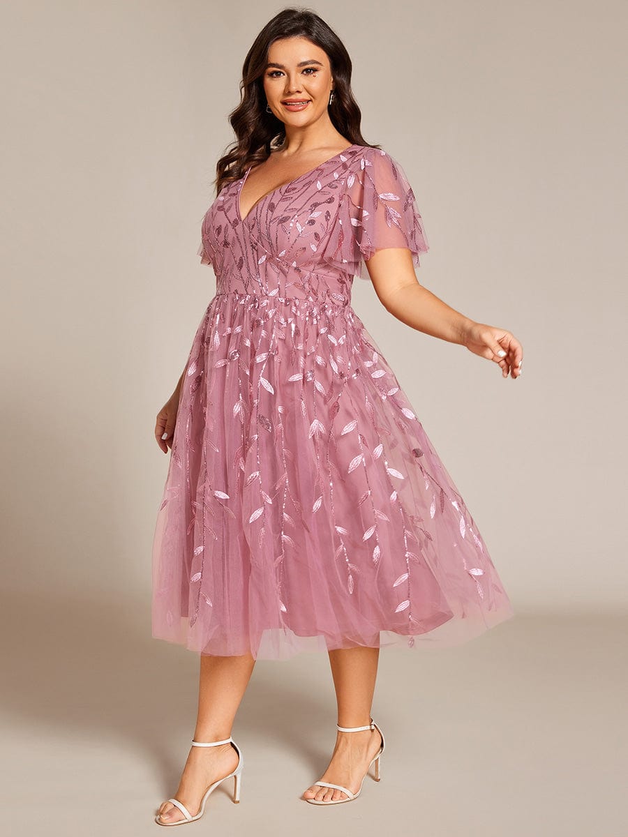 ever SIMONE|Leaf Sequin Short Sleeve Tulle Midi Dress (Final Sale)