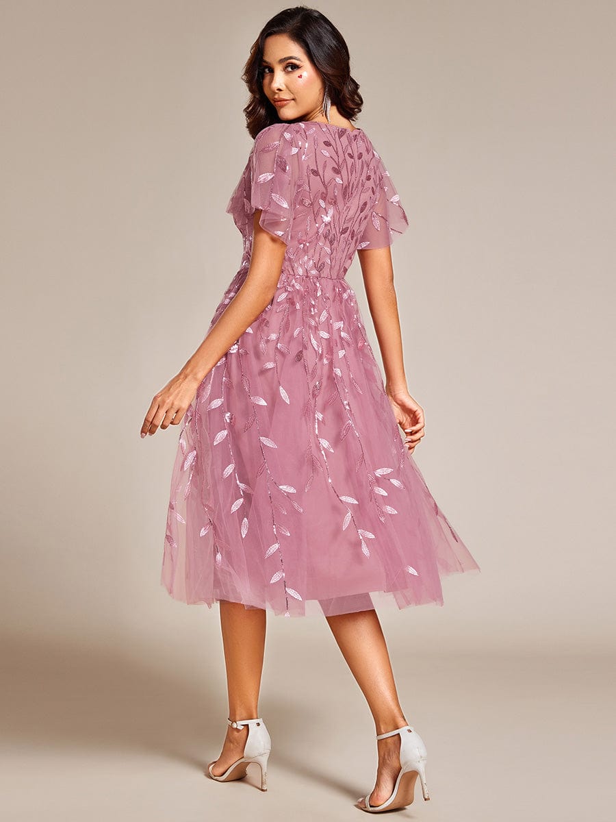 ever SIMONE|Leaf Sequin Short Sleeve Tulle Midi Dress (Final Sale)