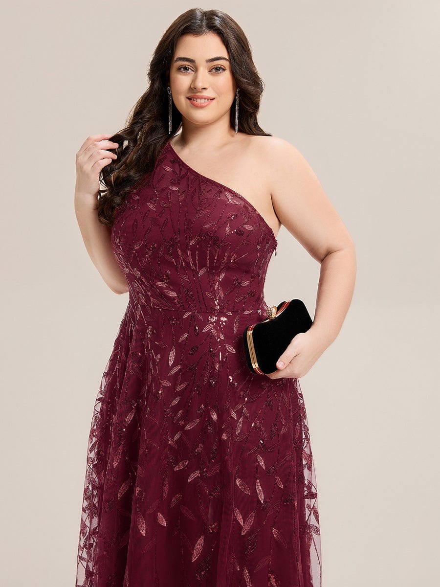 Flowing Ribbons One Shoulder Sequin Guest Dress