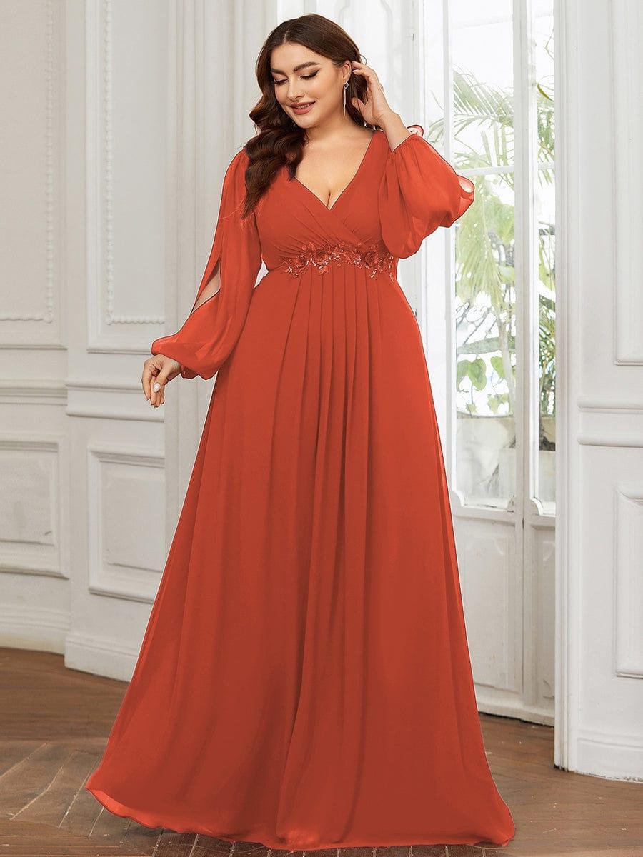 ever AMOUR|Lantern Long Slit Sleeve Maxi Mother of The Bride Dress