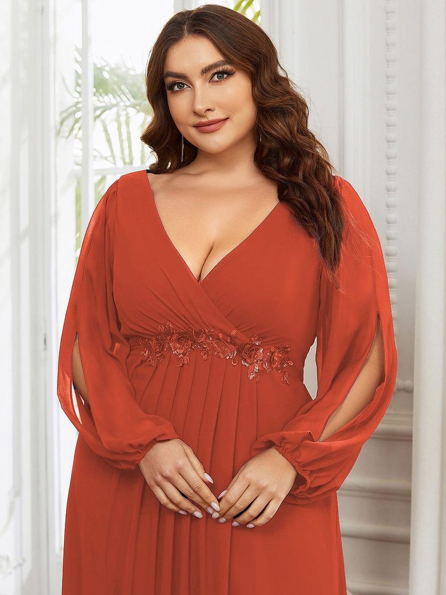 ever AMOUR|Lantern Long Slit Sleeve Maxi Mother of The Bride Dress