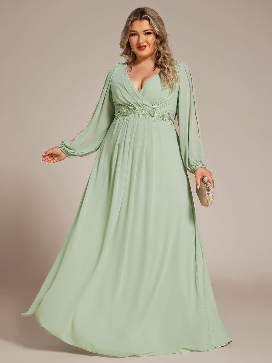 ever AMOUR|Lantern Long Slit Sleeve Maxi Mother of The Bride Dress