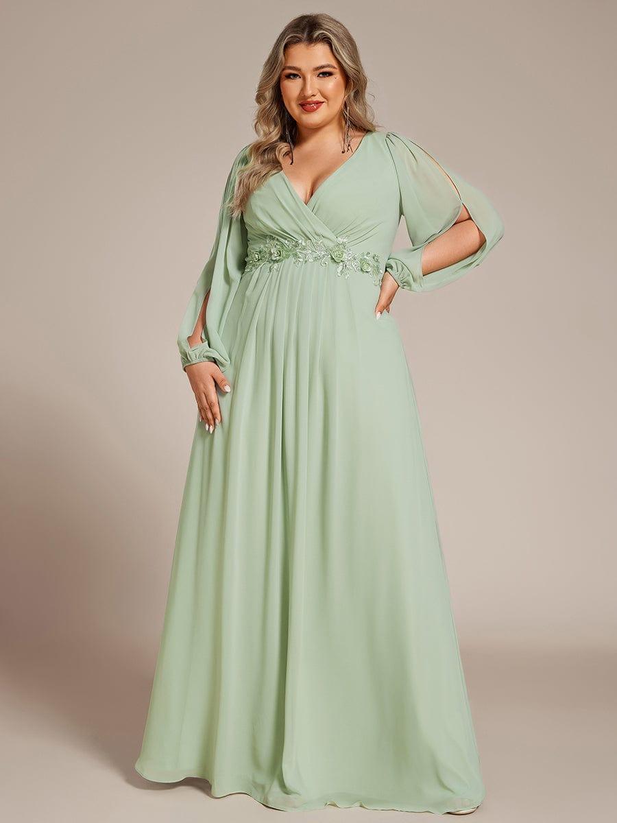 ever AMOUR|Lantern Long Slit Sleeve Maxi Mother of The Bride Dress