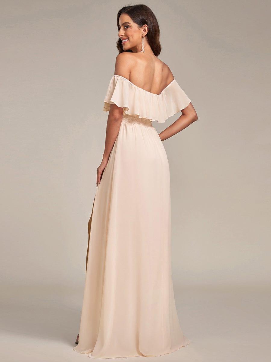 ever ÉMILE|Women's Off-The-Shoulder Ruffle Thigh Split Wedding Guest Dresses (Final Sale)