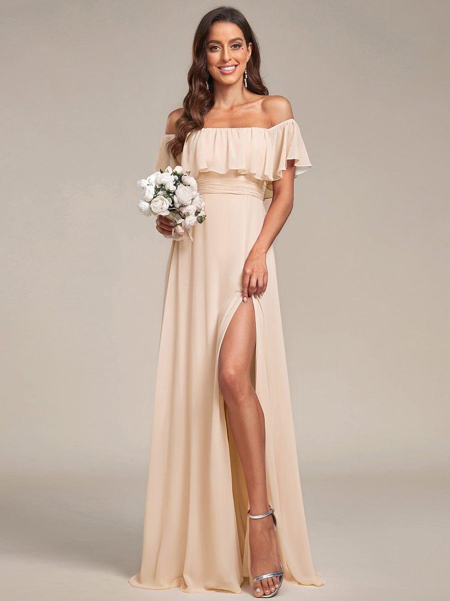 ever ÉMILE|Women's Off-The-Shoulder Ruffle Thigh Split Wedding Guest Dresses (Final Sale)