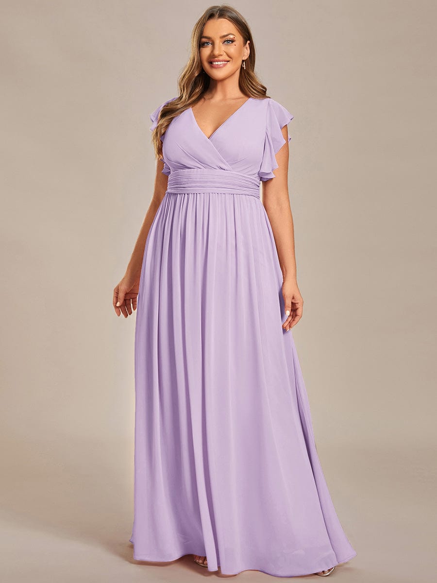 ever LILYANA|Elegant V-Neck Open Back Ruffled Sleeves Chiffon Bridesmaid Dress