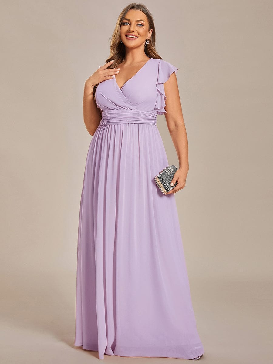 ever LILYANA|Elegant V-Neck Open Back Ruffled Sleeves Chiffon Bridesmaid Dress