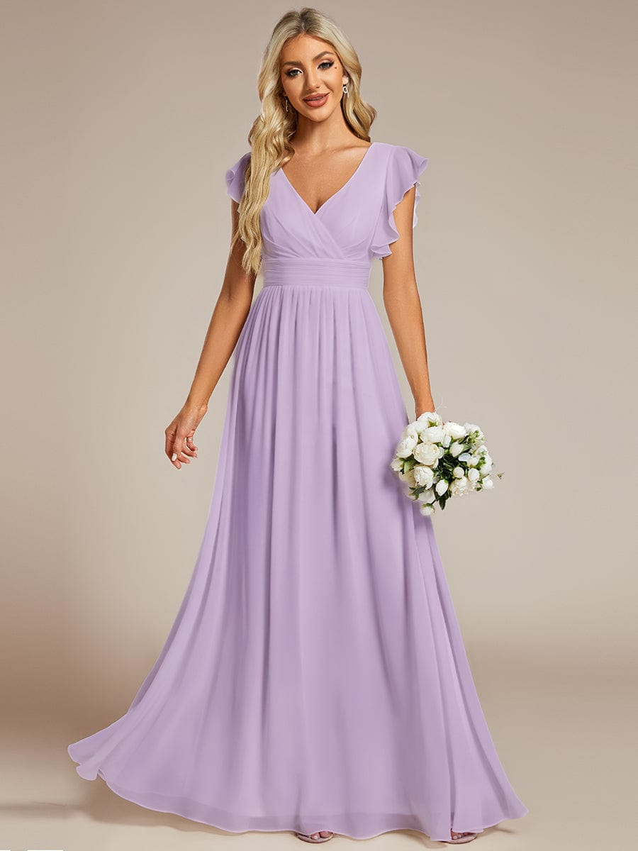 ever LILYANA|Elegant V-Neck Open Back Ruffled Sleeves Chiffon Bridesmaid Dress
