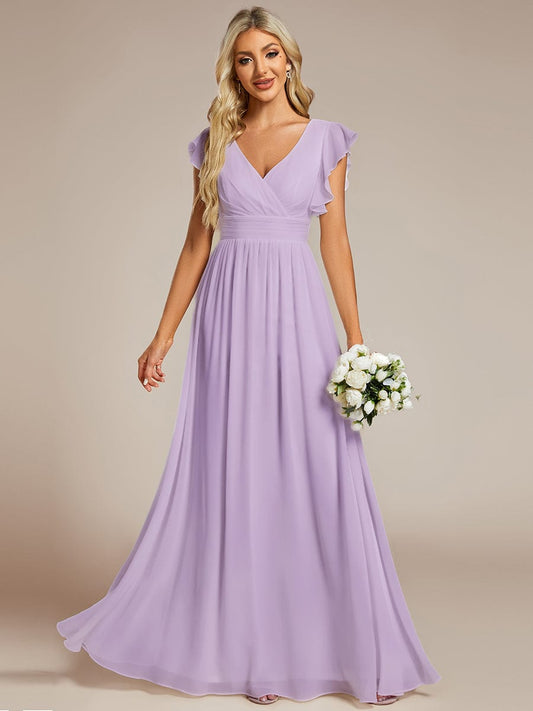 ever LILYANA|Elegant V-Neck Open Back Ruffled Sleeves Chiffon Bridesmaid Dress