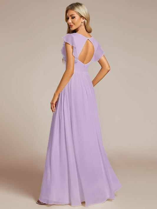 ever LILYANA|Elegant V-Neck Open Back Ruffled Sleeves Chiffon Bridesmaid Dress