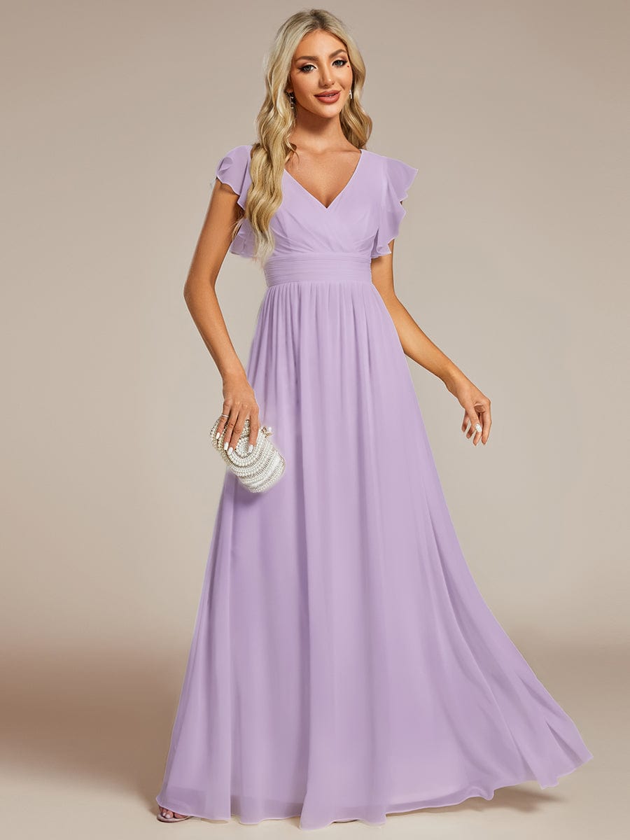 ever LILYANA|Elegant V-Neck Open Back Ruffled Sleeves Chiffon Bridesmaid Dress